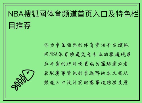 NBA搜狐网体育频道首页入口及特色栏目推荐